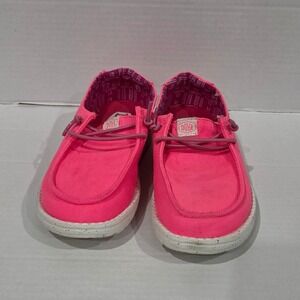 Hey Dude Wendy Y Stretch Canvas Neon Pink Slip On Loafers Kids Size Y1
